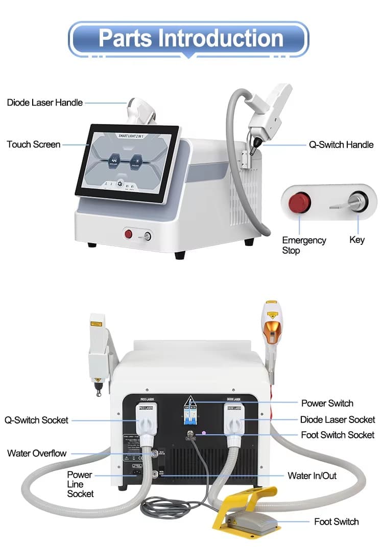 Professional 2 in 1 Picosecond Laser Machine 808nm Diode Hair Removal  7