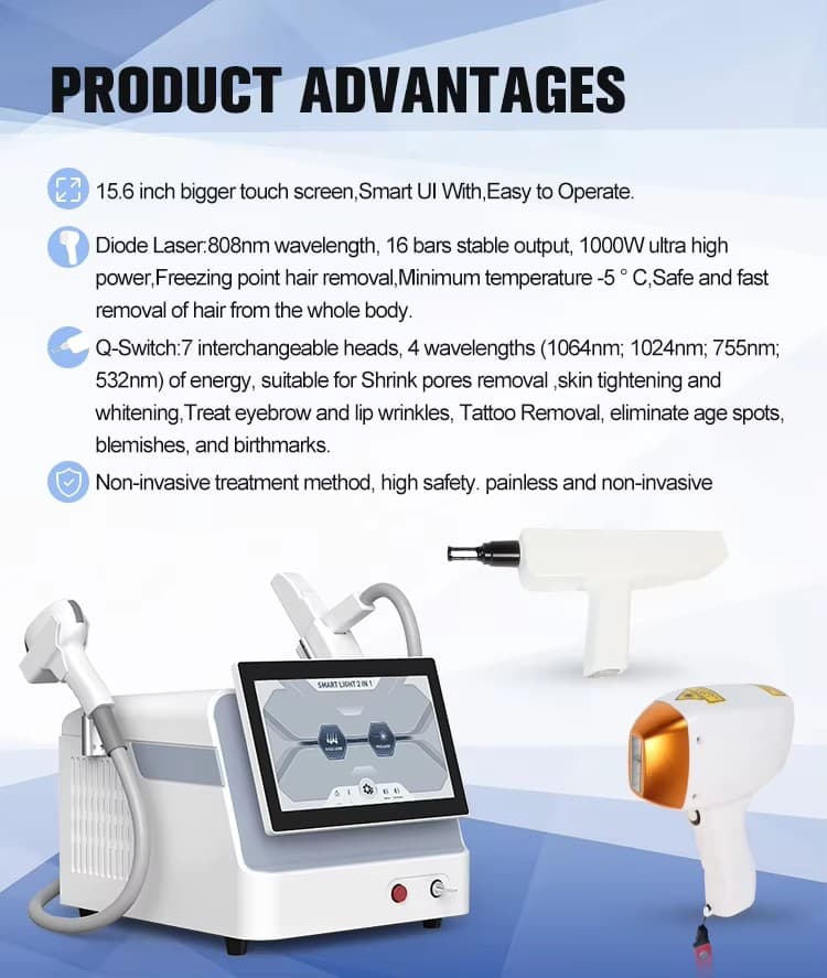 Professional 2 in 1 Picosecond Laser Machine 808nm Diode Hair Removal  8