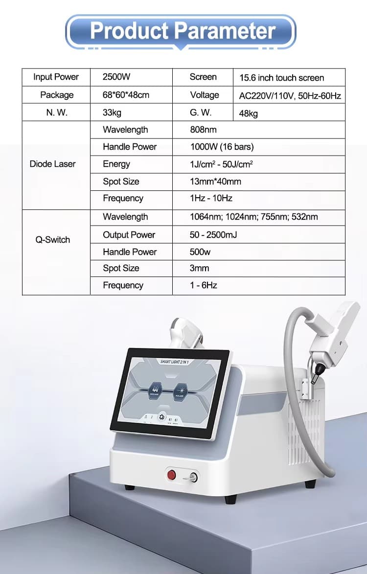 Professional 2 in 1 Picosecond Laser Machine 808nm Diode Hair Removal  12